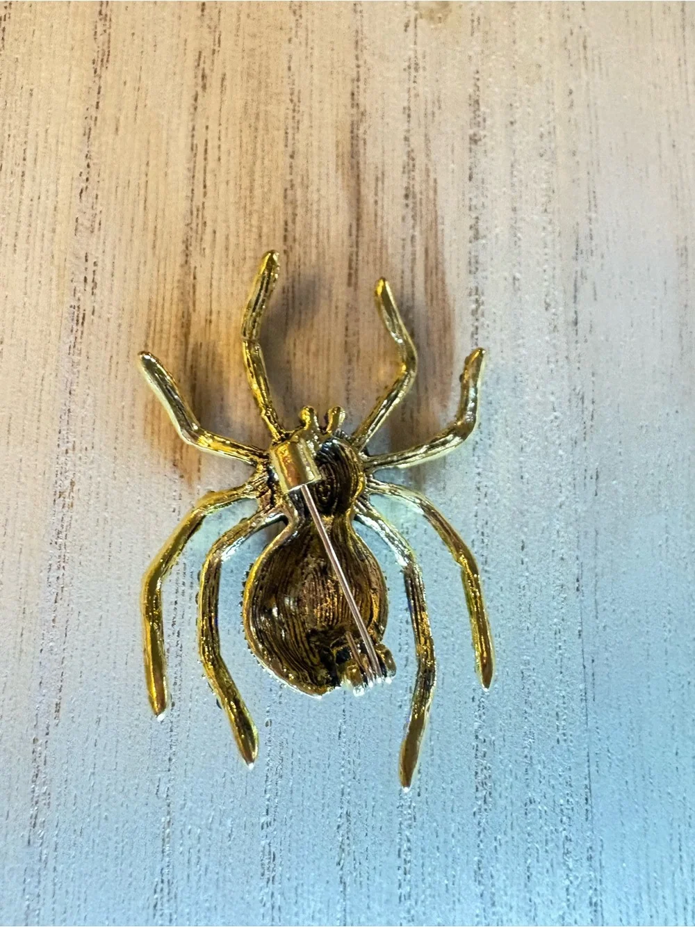 Gold-tone Spider Brooch with Blue and Green Rhinestones